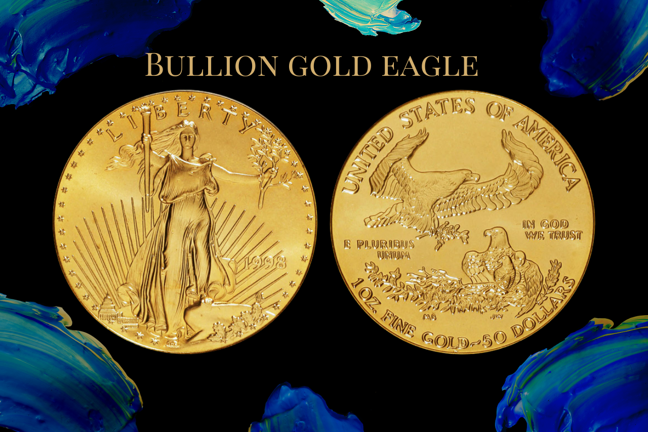 1998 bullion gold with blue background of numismatic traders