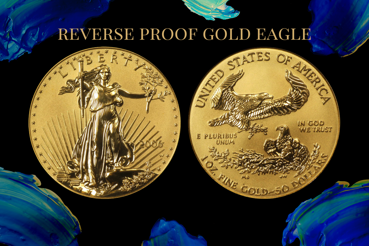 reverse proof gold eagle on numismatic traders background