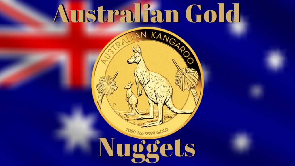 Australian gold nuggets coin with flag background